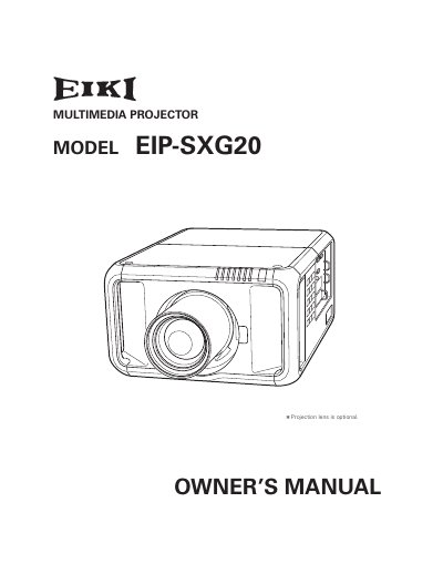 EIKI EIP-SXG20 Multimedia Projector Owner's Manual - cover page