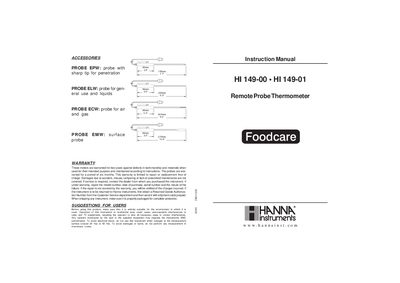 HANNA HI 149-00 HI 149-01 Remote Probe Thermometer Instruction Manual - cover page