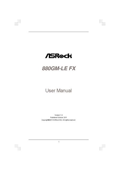 ASRock 880GM-LE FX Motherboard User Manual - cover page