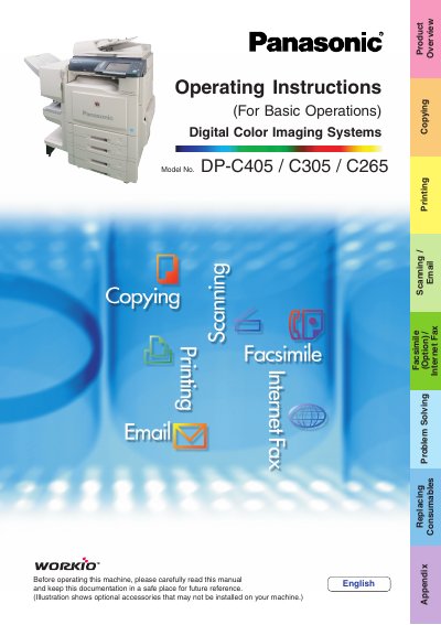 Panasonic DP-C405/C305/C265 Digital Color Imaging Systems Operating Instructions - cover page