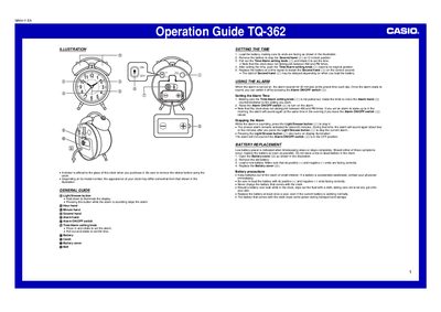 Casio TQ-362 Clock Operation Guide - cover page