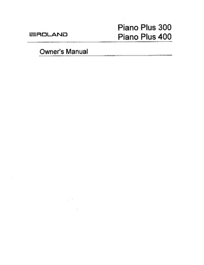 Roland Piano Plus 300/400 User Manual - cover page