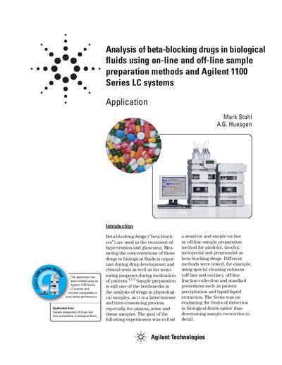 Agilent 1100 Series LC Systems Analysis of Beta-Blocking Drugs Application Note - cover page