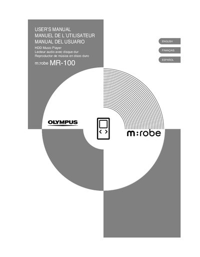 Olympus m:robe MR-100 HDD Music Player User's Manual