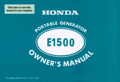 Honda E1500 Portable Generator Owner's Manual - cover page