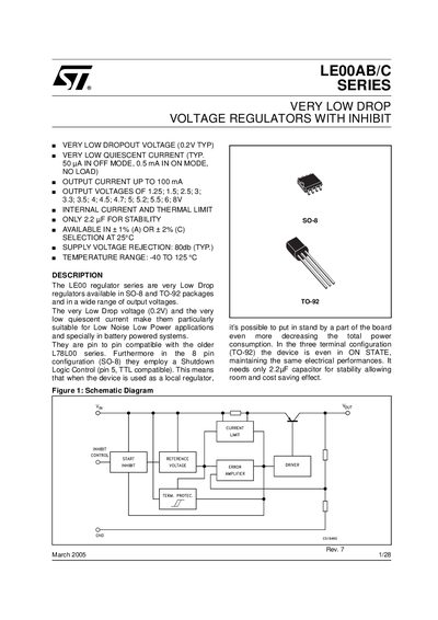 STMicroelectronics LE00AB/C Series Very Low Drop Voltage Regulators With Inhibit Datasheet - cover page