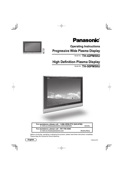 Panasonic TH-42PM50U/TH-50PM50U Plasma Display Operating Instructions - cover page