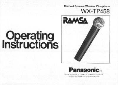 Panasonic WX-TP458 Cardioid Dynamic Wireless Microphone User Manual - cover page