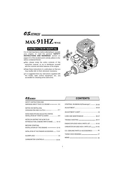 O.S. 91HZ Helicopter Engine User Manual - cover page