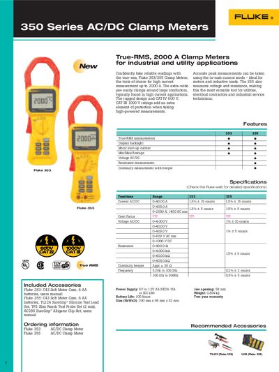 Fluke 350 Series AC/DC Clamp Meter Product Leaflet - cover page