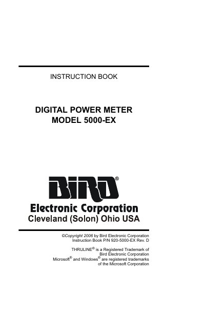 Bird 5000-EX Digital Power Meter Instruction Book