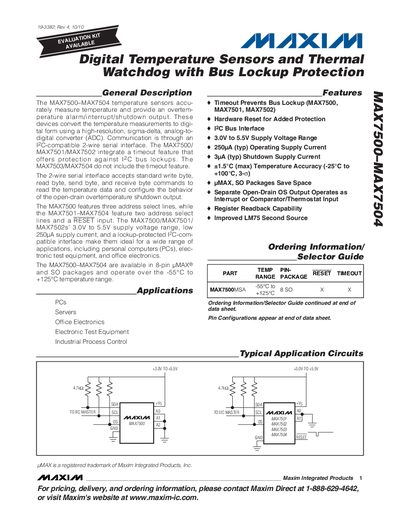 Maxim MAX7500-MAX7504 Digital Temperature Sensors and Thermal Watchdog Datasheet - cover page