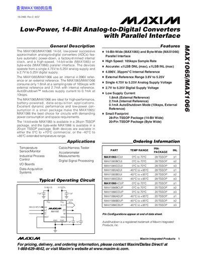 Maxim MAX1065/MAX1066 Low-Power 14-Bit ADC Datasheet - cover page