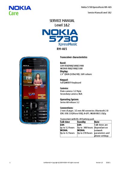 Nokia 5730 XpressMusic Service Manual Level 1&2 - cover page