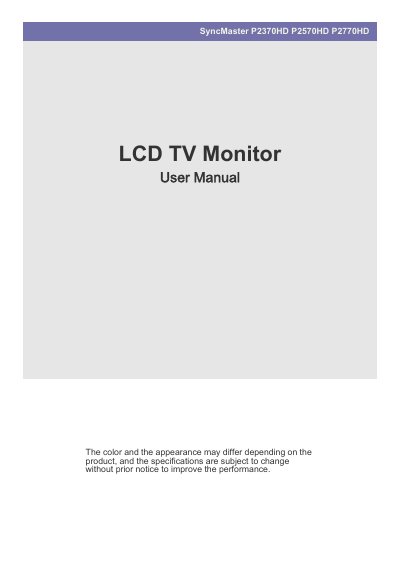 Samsung SyncMaster P2370HD/P2570HD/P2770HD LCD Monitor User Manual - cover page