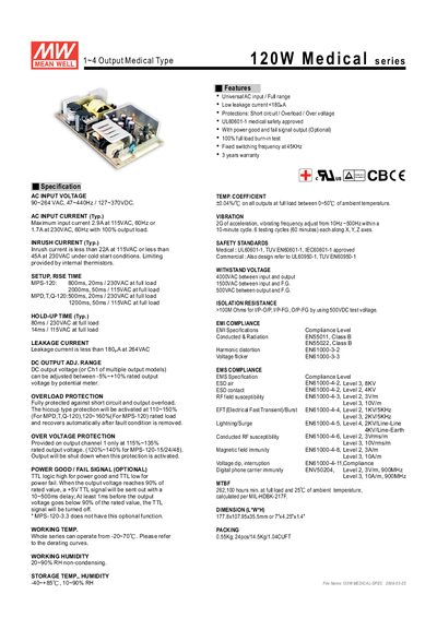 MW 120W Medical Series Datasheet - cover page