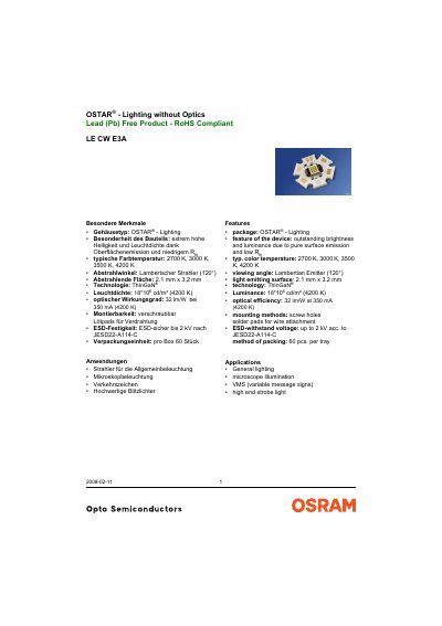 OSRAM LE CW E3AOSTAR Lighting without Optics Lead-Free RoHS Compliant Datasheet - cover page