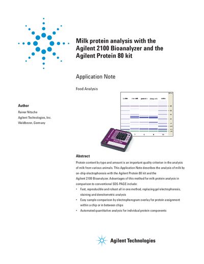 Agilent 2100 Bioanalyzer and Protein 80 Kit Milk Protein Analysis Application Note - cover page