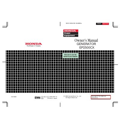 Honda EP2500CX Generator Owner's Manual - cover page