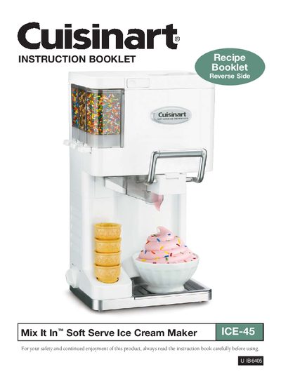 Cuisinart ICE-45 Soft Serve Ice Cream Maker User Manual - cover page