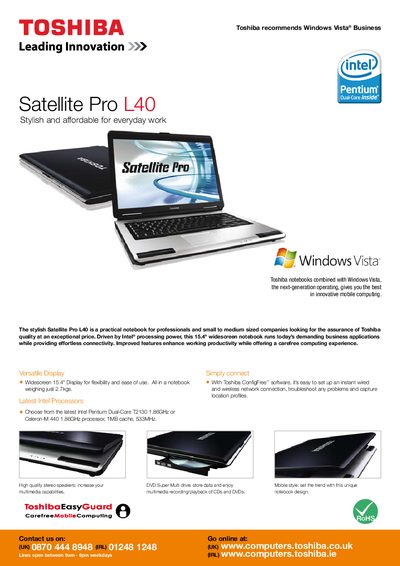 Toshiba Satellite Pro L40 Notebook User Manual - cover page