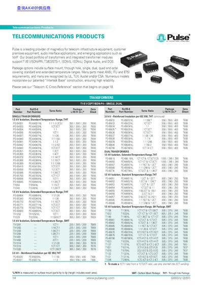 Pulse SiMAK A101 HEM Telecom Transformers Product Catalog - cover page