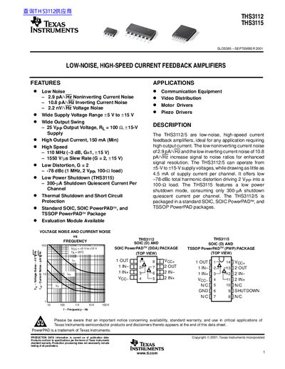 Texas Instruments THS3112/THS3115 Low-Noise High-Speed Current Feedback Amplifiers Datasheet - cover page