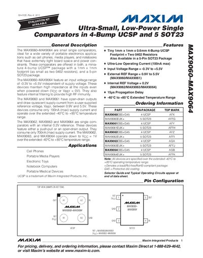 Maxim MAX9060-MAX9064 Comparator Datasheet - cover page