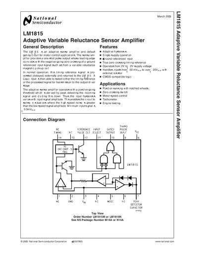 National Semiconductor LM1815 Adaptive Variable Reluctance Sensor Amplifier Handbook - cover page