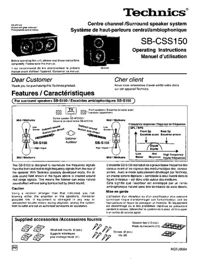 Technics SB-CSS150 Speaker System Operating Instructions - cover page