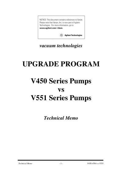Agilent V450/V551 Vacuum Pumps Upgrade Technical Memo - cover page