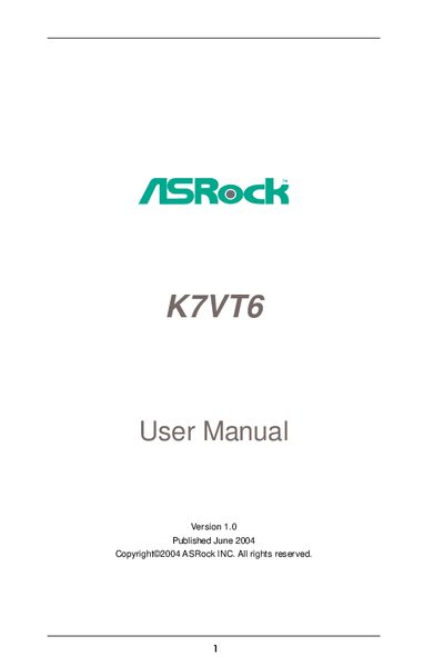 ASRock K7VT6 User Manual - cover page