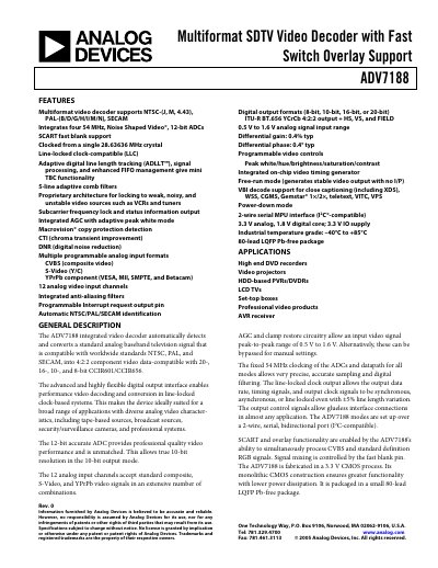 Analog Devices ADV7188 Multiformat SDTV Video Decoder Datasheet - cover page