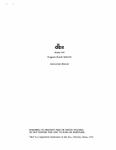 dbx Model 400 Program-Route Selector Instruction Manual - cover page