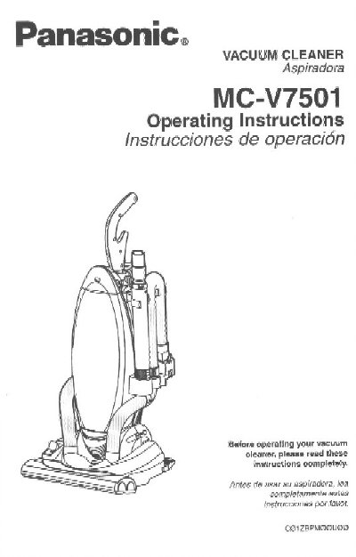 Panasonic MC-V7501 Upright Vacuum Cleaner Operating Instructions - cover page