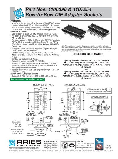 Aries 1106396/1107254 Row-to-Row DIP Adapter Sockets Product Leaflet - cover page