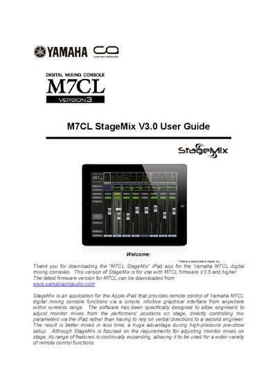 Yamaha M7CL Digital Mixing Console StageMix App User Guide - cover page