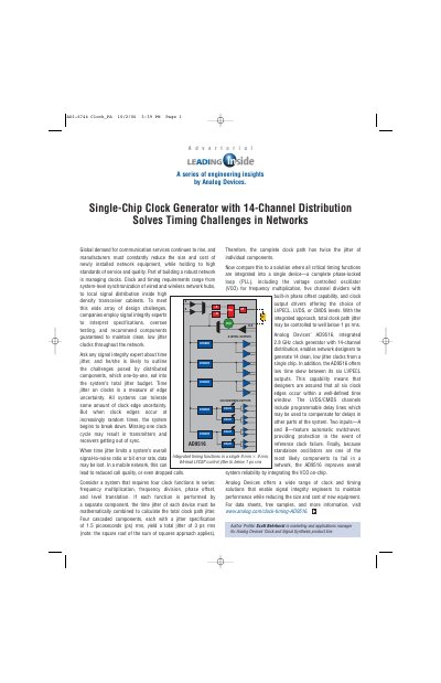 ANALOG DEVICES Leading Inside Advertorials: Single-Chip Clock Generator with 14-Channel Distribution Solves Timing Challenges in Networks Manual
