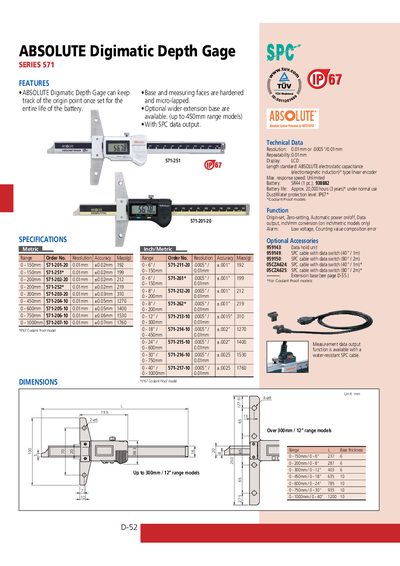 Mitutoyo 571 Depth Gauge Handbook - cover page