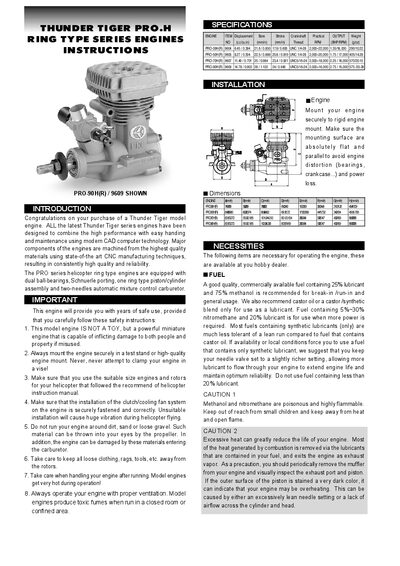 Thunder Tiger PRO.H Ring Type Series Engine User Manual - cover page