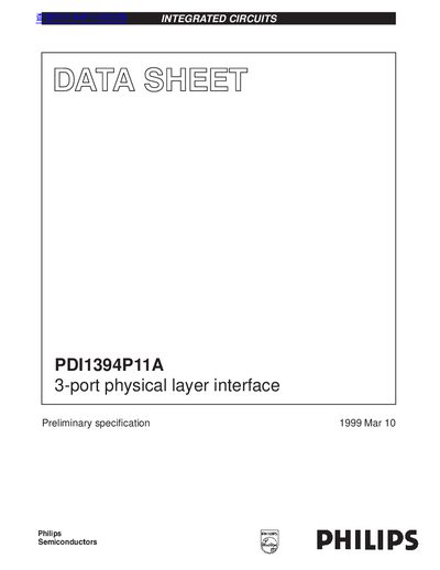 Philips PDI1394P11A 3‑Port Physical Layer Interface Datasheet - cover page