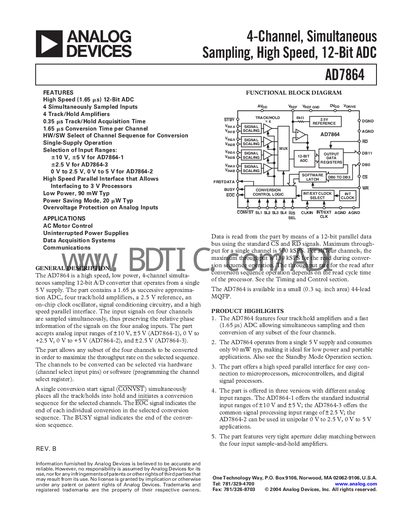 Analog Devices AD7864 Datasheet - cover page