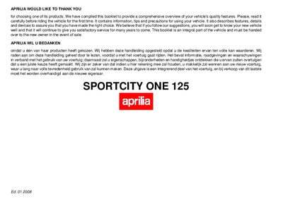 aprilia 854053 SPORTCITY ONE 125 UK-NL MY 2008 Manual - cover page
