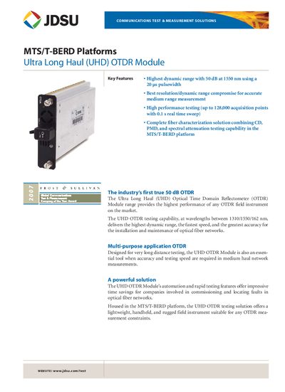 JDSU Ultra Long Haul (UHD) OTDR Module Manual