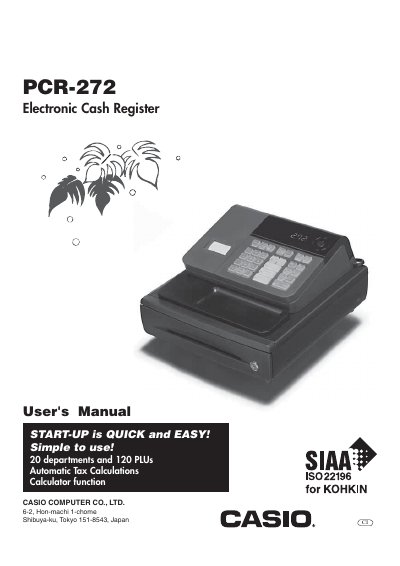Casio PCR-272 Electronic Cash Register User Manual - cover page