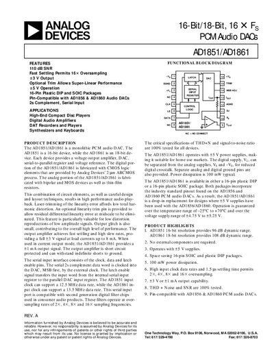 Analog Devices AD1851/AD1861 Datasheet - cover page