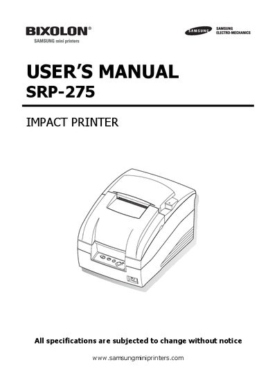 Samsung SRP-275 Impact Printer User Manual - cover page