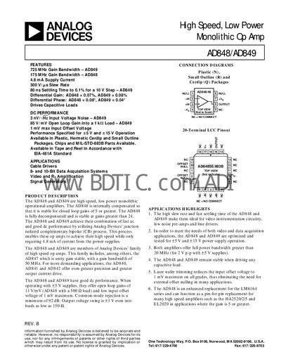 Analog Devices AD848/AD849 Datasheet - cover page