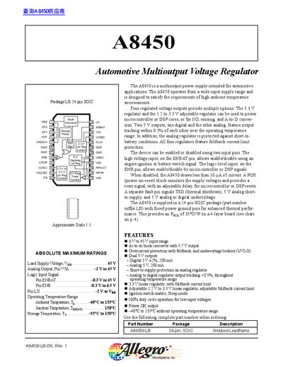 Allegro A8450 Data Sheet - cover page