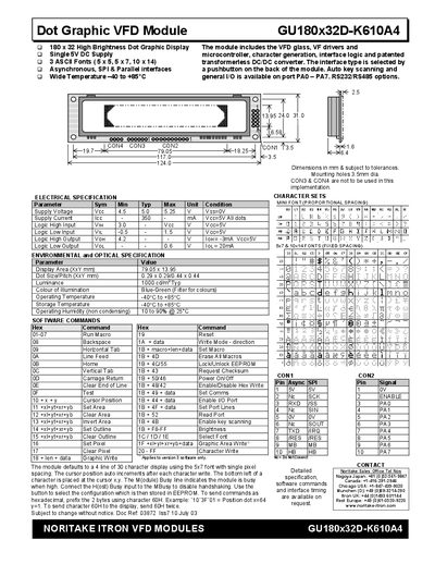 Noritake Itron GU180x32D-K610A4 Dot Graphic VFD Module User Manual - cover page